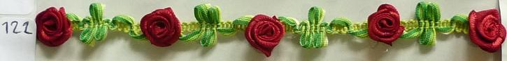 Blumenband Satin+Rosen 15mm (10 m), Weinrot 122